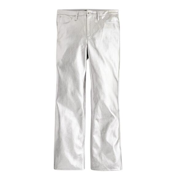 J. Crew Pants - J Crew Full-length demi-boot pant in silver metallic faux leather Women's 30 NWT
